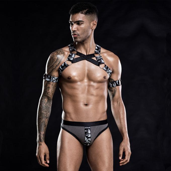 Sexy Men′s Vest Bodysuit Lingerie Set Sex Harness Belt Role Play Sleepwear