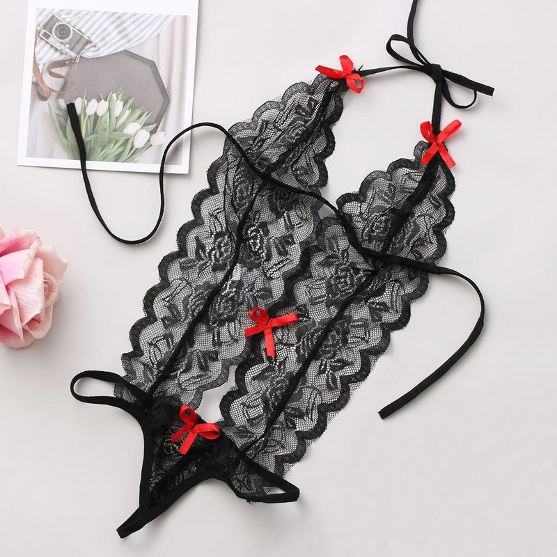 Üç Nokta Örme Dantel Sexy Lingerie Çiçekli Örme Kolsuz Pijama