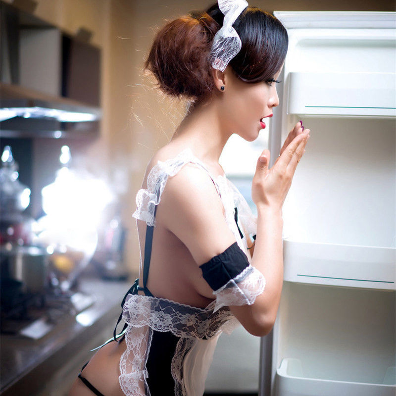 Polyester Babydoll Kolsuz Elbise Kısa Kollu Sexy Lingerie Jartiyer Cosplay Hizmetçi
