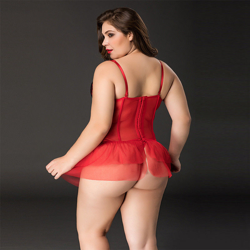 Prime Kırmızı Dantelli İç Giyim 85kg XXXL Büyük Seksi İç Giyim Çiçekli Kolsuz