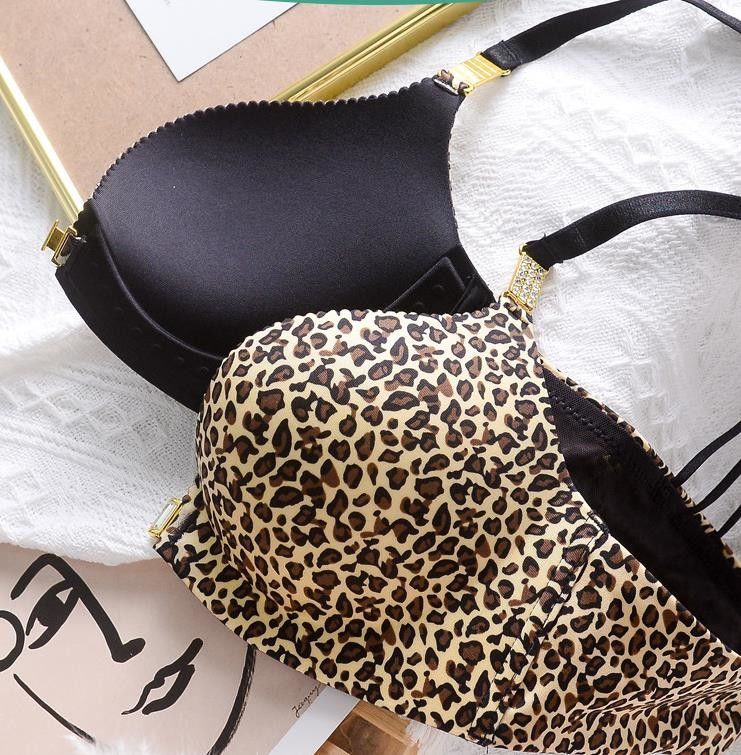 Dantel Ön Kapanış Push Up Sütyen Katı Seksi Leopar Sütyen Dikişsiz Örme