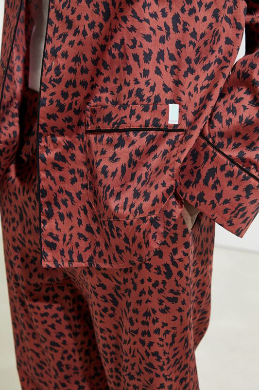Yaka Kontrast İpek Saten Pijama Erkek Uzun Kollu Polyester Pijama