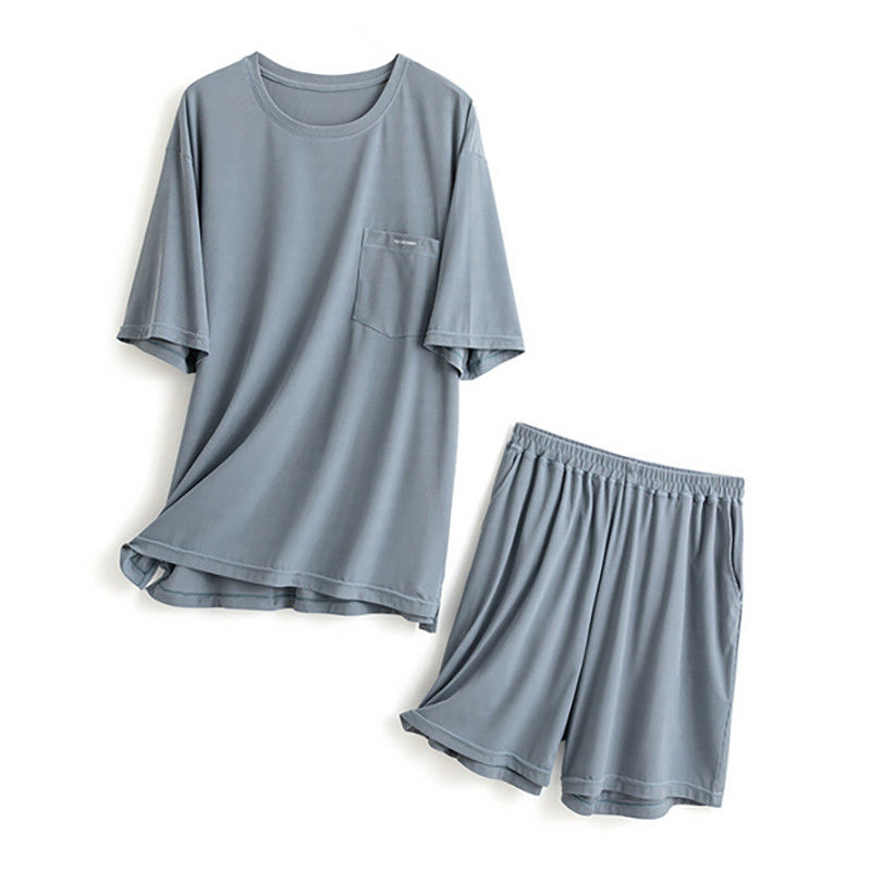 Silk XXL Erkek Pijama Örme 114cm Göğüs Mavisi Gecelik Takım Ev Giyim Yaz