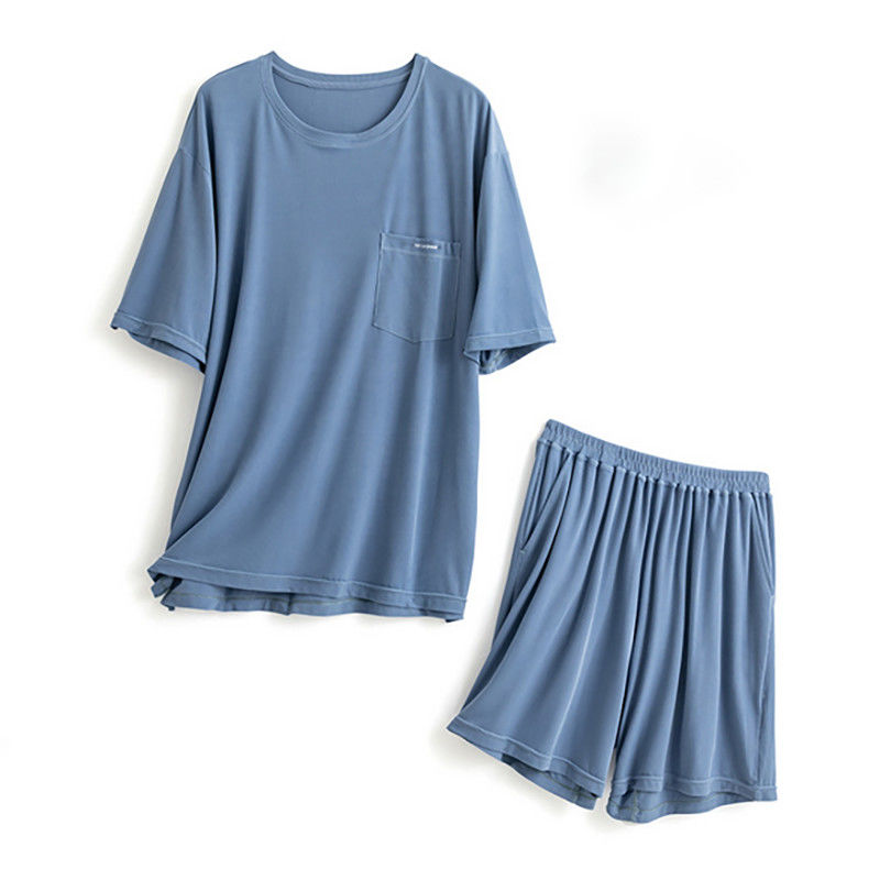Silk XXL Erkek Pijama Örme 114cm Göğüs Mavisi Gecelik Takım Ev Giyim Yaz
