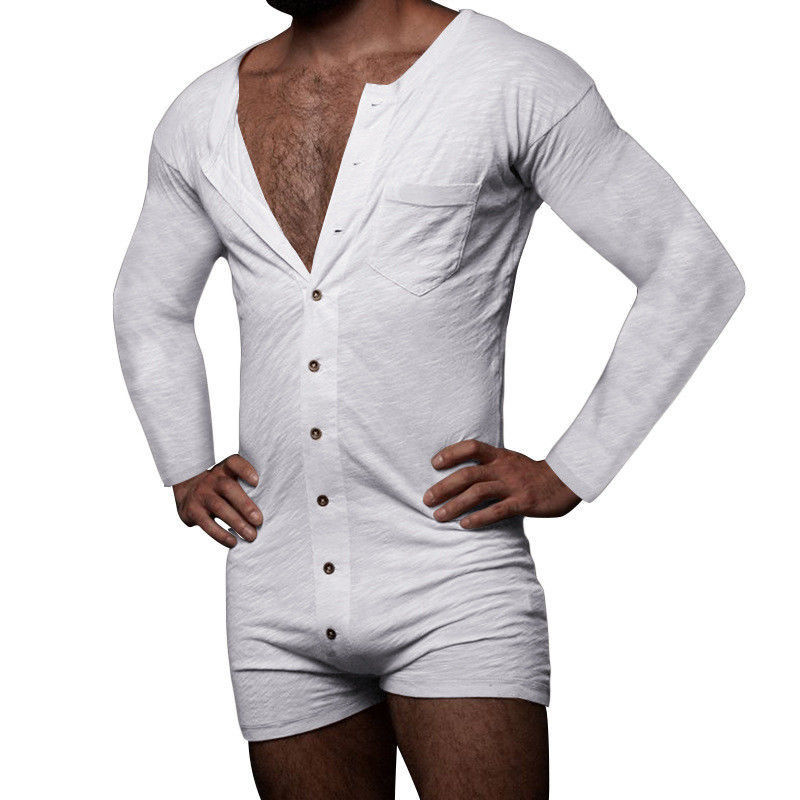 Seksi Erkek Yaz Pijama Takımı Katı Kolsuz Erkekler Seksi Onesie Tulum