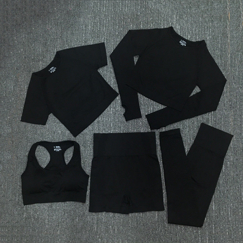 Naylon Polyester Spandex Kırpılmış Uzun Kollu Egzersiz Üst Spor Giyim Nervürlü Spor Giyim