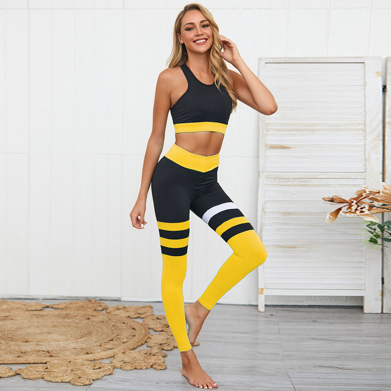 Naylon Spandex Spor Salonu Yoga Giysileri Hızlı Kuru 2 adet Patchwork Kırpma Üstleri